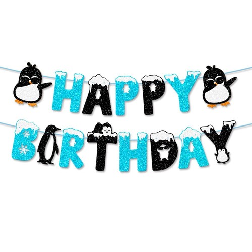 Penguin birthday party banner - party,