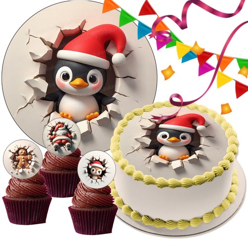 Christmas penguin cake topper - christmas,